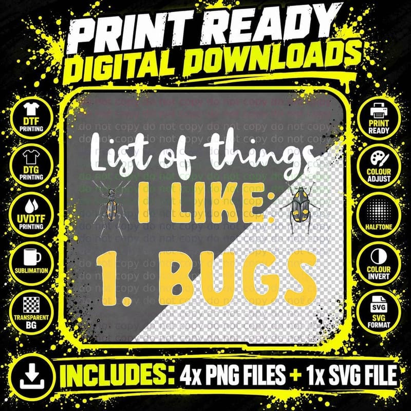 Insect Collector List of Things I Like Bugs Entomologist Png SVG Digital Bundle