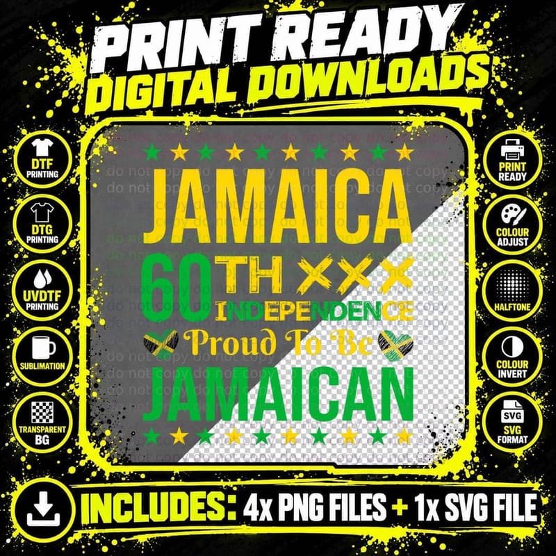 Jamaica 60th Independence Proud to Be Jamaican Freedom Png SVG Digital Bundle