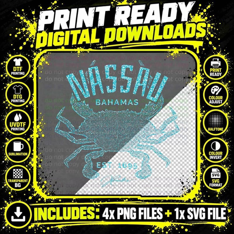 Jcombs Nassau, Bahamas, Blue Crab (2-Sided) T-Shirt Png SVG Digital Bundle