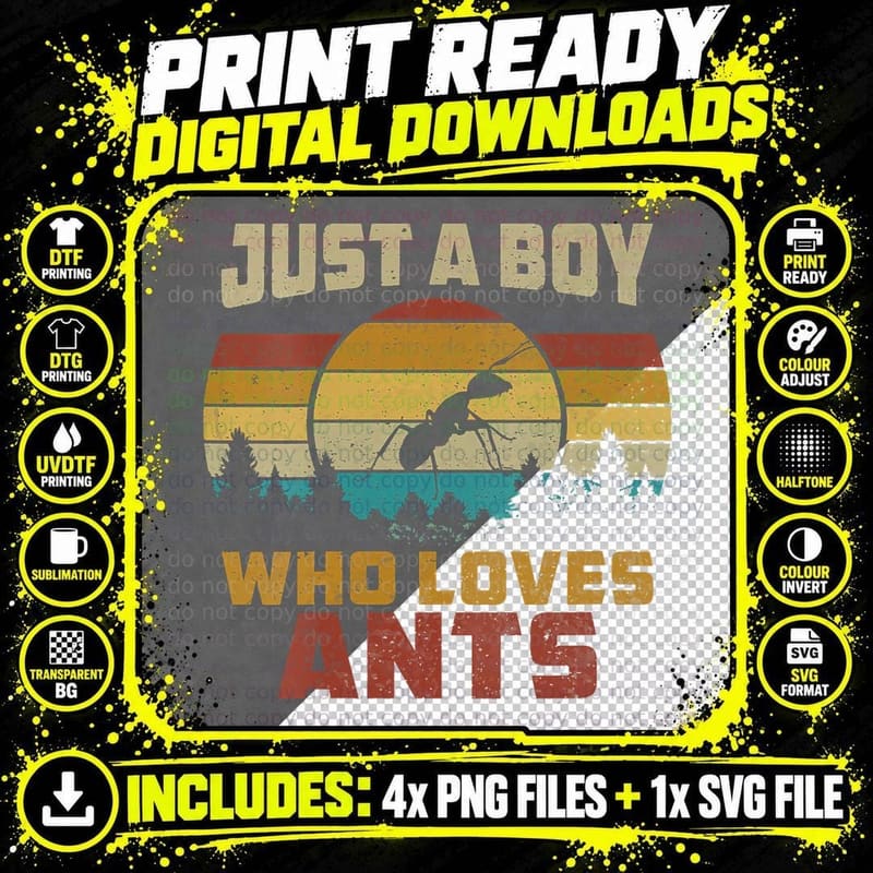 Just a Boy Who Loves Ants Shirt Cool Ants Insect Men Png SVG Digital Bundle
