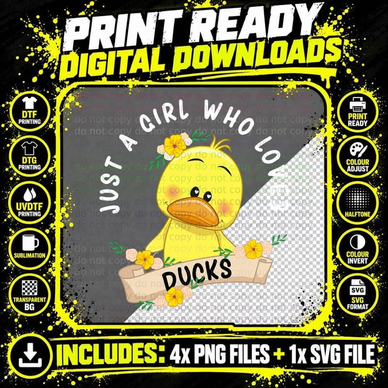 Just a Girl Who Loves Ducks Cute Duck Girl Gift Idea Png SVG Digital Bundle
