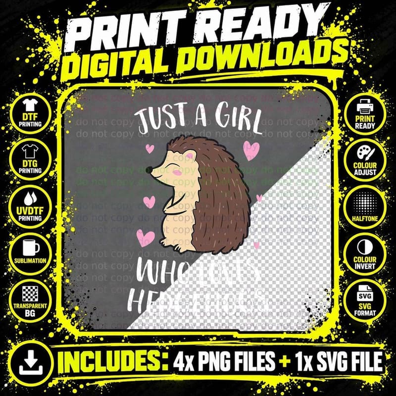 Just a Girl Who Loves Hedgehogs Cute Hedgehog Girl Png SVG Digital Bundle