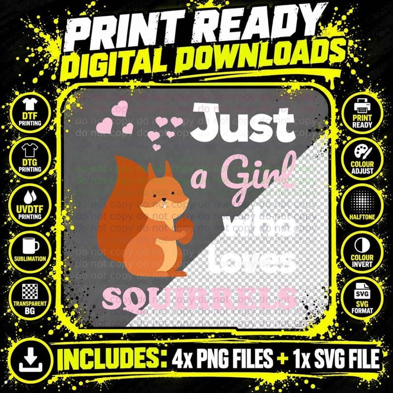 Just a Girl Who Loves Squirrels Girls Squirrel T-Shirt Png SVG Digital Bundle