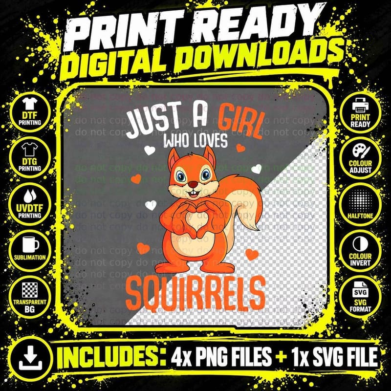 Just a Girl Who Loves Squirrels Kids Girls Squirrel Png SVG Digital Bundle