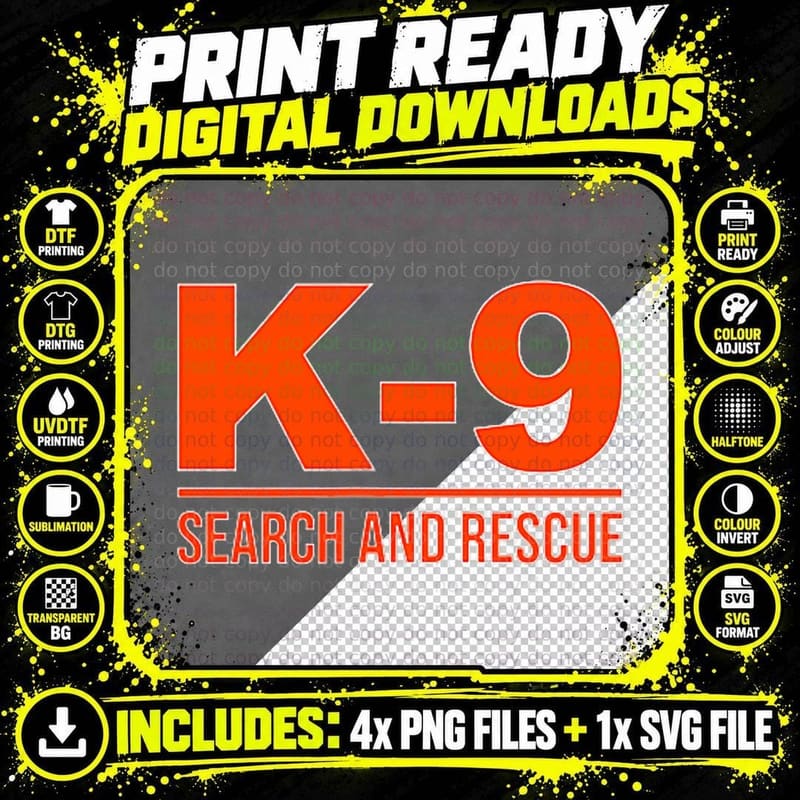 K-9 Search AND Rescue SAR Emergency Search TEAM Uniform Png SVG Digital Bundle