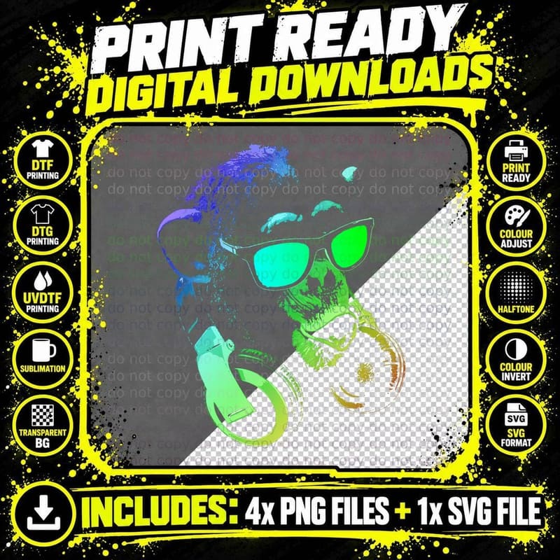 Monkey Chimp with Sunglasses and Headphones T-Shirt Png SVG Digital Bundle
