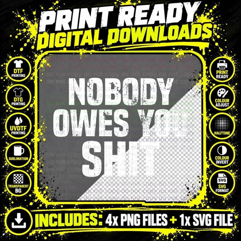 Nobody Owes You Shit T-Shirt Png SVG Digital Bundle