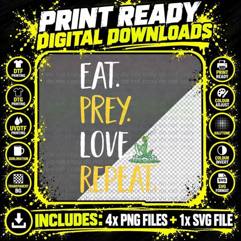 Praying Mantis Eat Prey Love Insect Collector Png SVG Digital Bundle