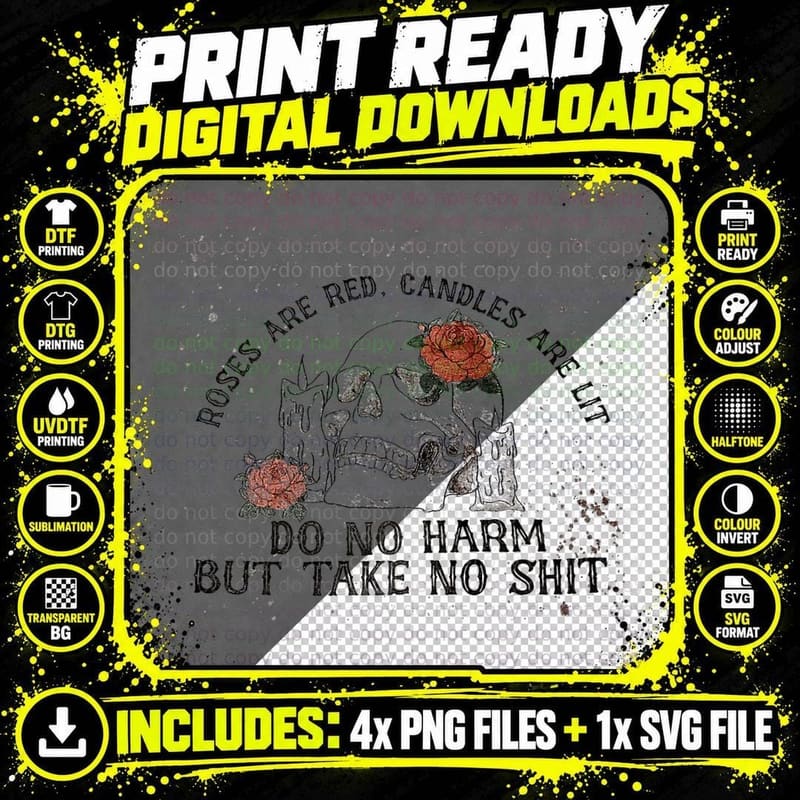 Roses Are Red Candles Are Lit Do Not Harm but Take No Png SVG Digital Bundle