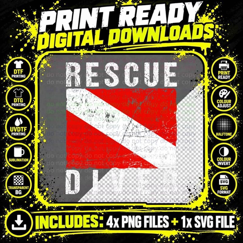 SCUBA Rescue Diver for Instructors, Students Png SVG Digital Bundle