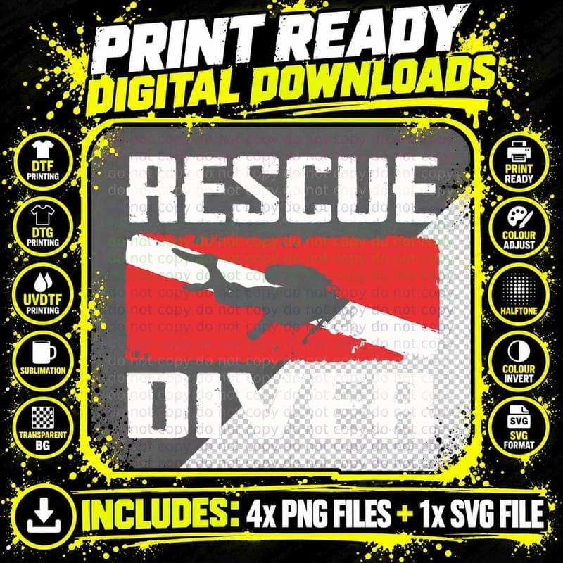 Scuba Diving Ocean Diver Rescue Diver T-Shirt Png SVG Digital Bundle