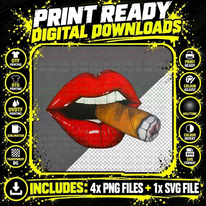Sexy Women Smoking Cuban Cigar Red Lips Smoking T-Shirt Png SVG Digital Bundle