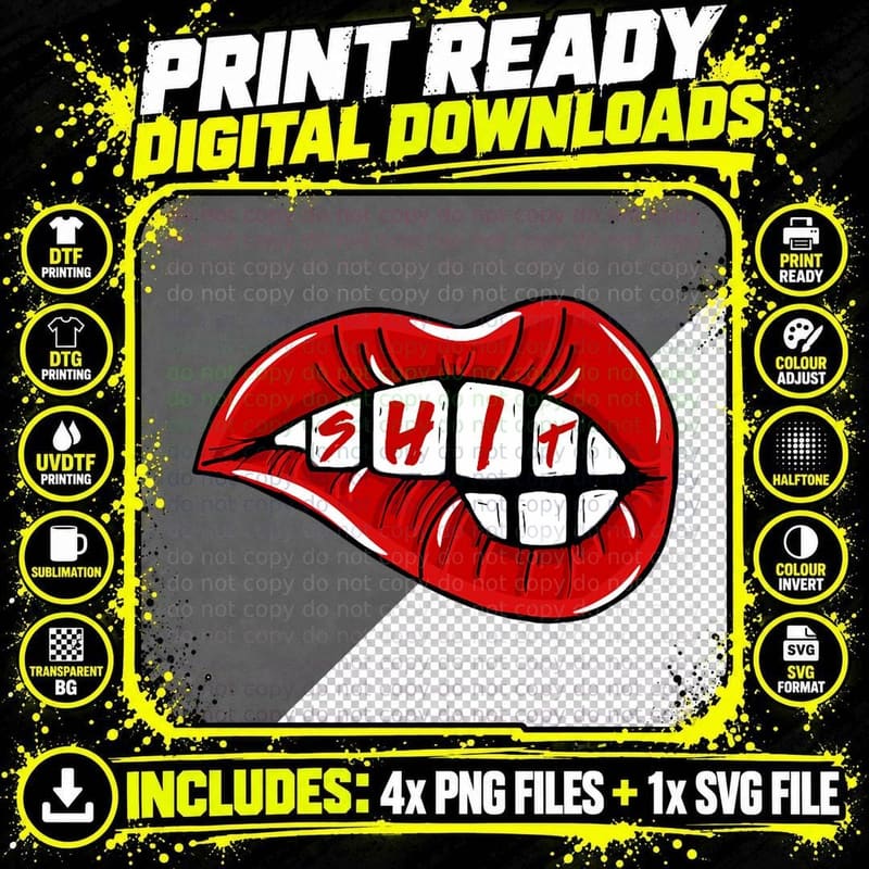Shit Sexy Lips Red Lipstick Kiss T-Shirt Png SVG Digital Bundle