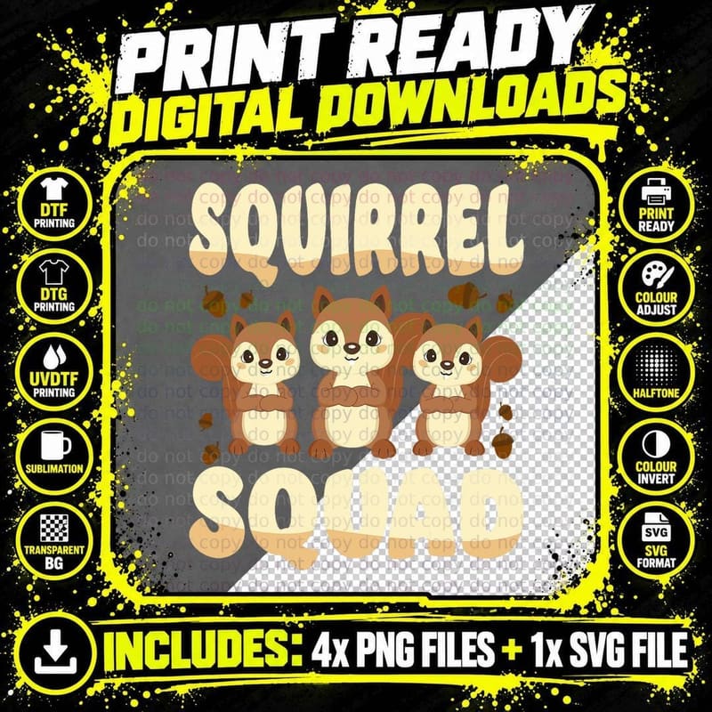 Squirrel Acorn Squirrel Squad T-Shirt Png SVG Digital Bundle