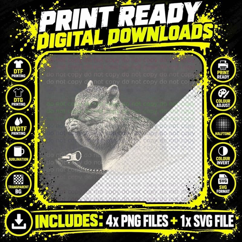 Squirrel in Pocket with Mock Zipper T-Shirt Png SVG Digital Bundle