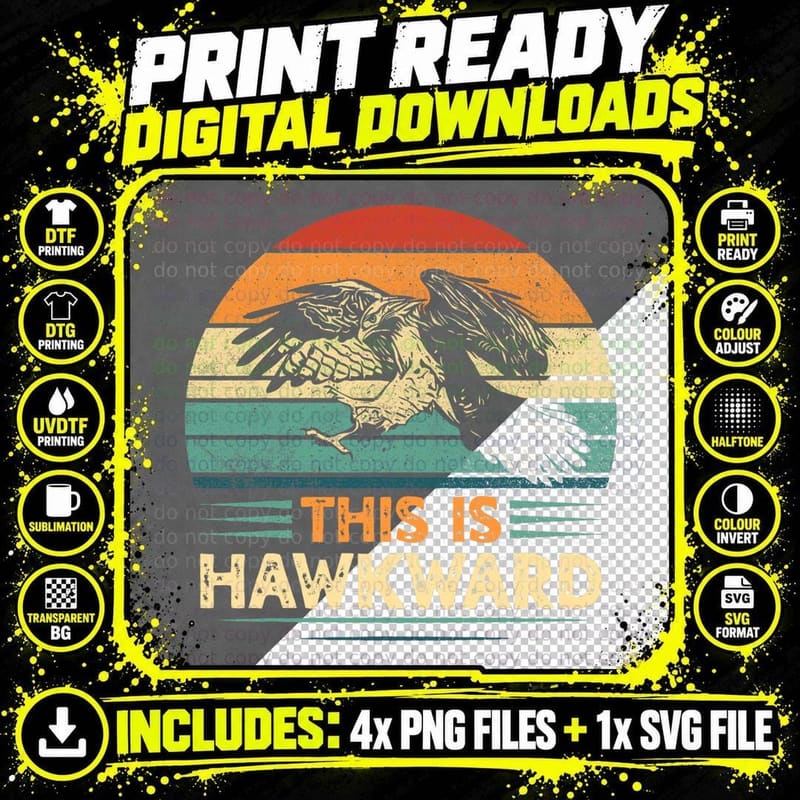 This Is Hawkward Pun for a Hawk Birder T-Shirt Png SVG Digital Bundle
