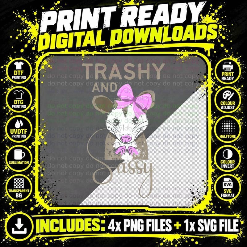 Trashy and Sass Possum T-Shirt Png SVG Digital Bundle