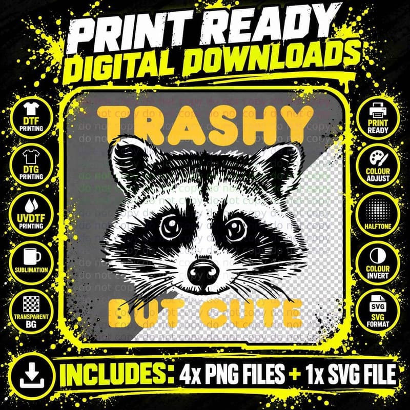 Trashy but Cute Raccoon T-Shirt Png SVG Digital Bundle