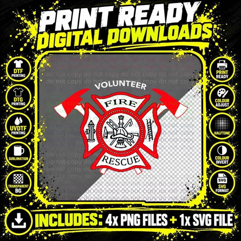 Volunteer Fire Rescue Department Firefighters Duty Png SVG Digital Bundle