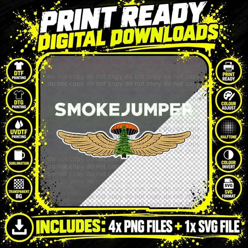 Wildland Smokejumper Fire Rescue Department Firefighters Png SVG Digital Bundle