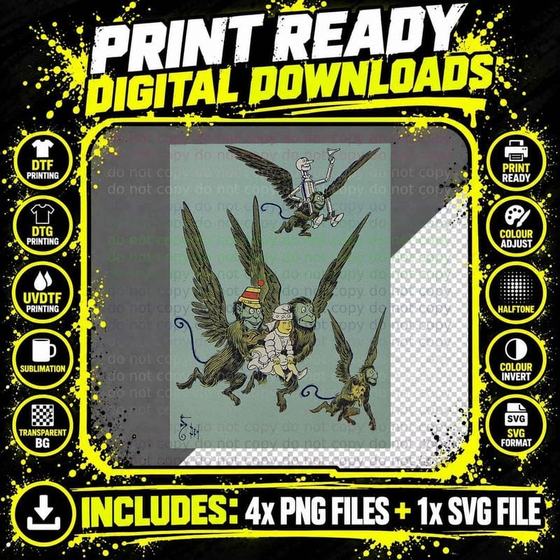 Wizard of OZ Winged Flying Monkey Shirt-Dorothy Toto Tin Png SVG Digital Bundle