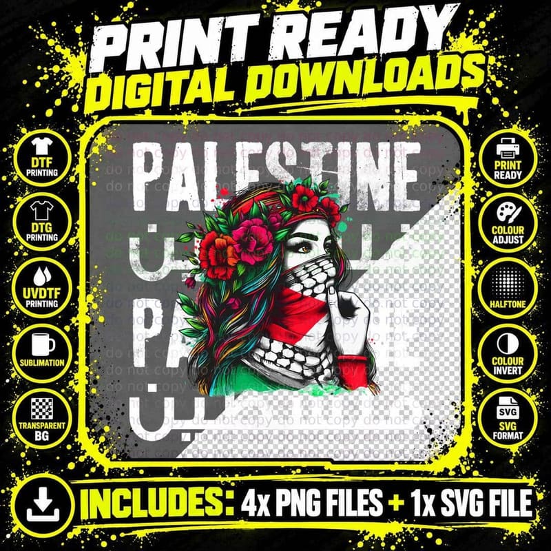 A Palestinian Girl with a Palestinian Bandana Palestine Png SVG Digital Bundle