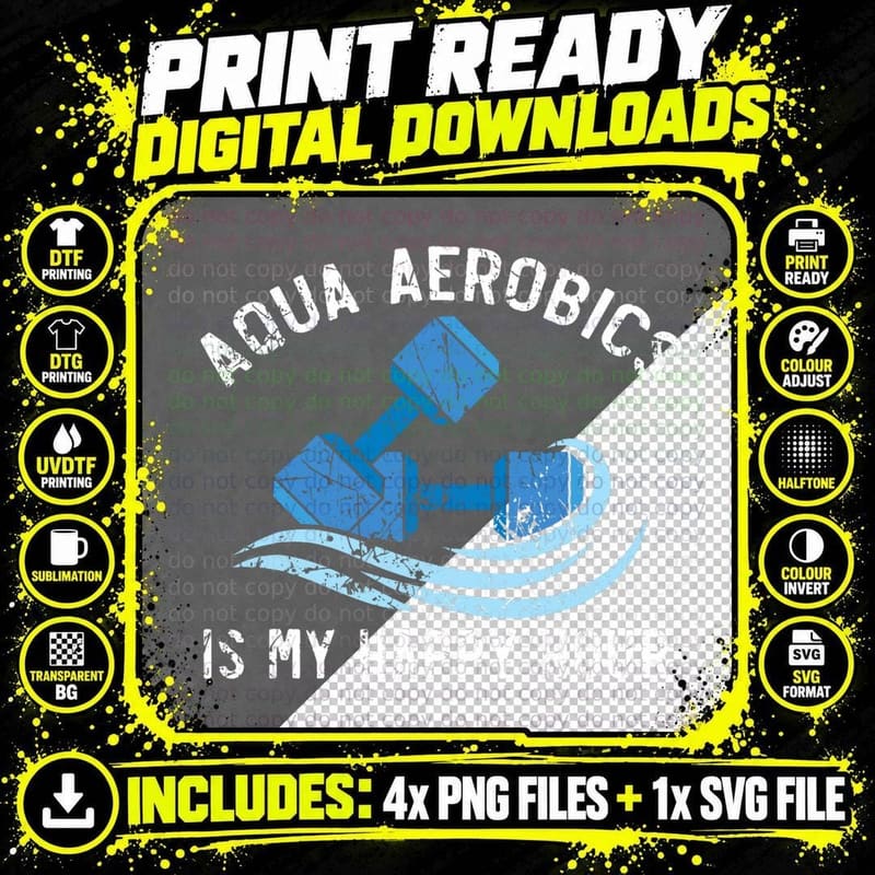 Aqua Aerobics Is My Happy Hour Water Aerobics Instructor Png SVG Digital Bundle
