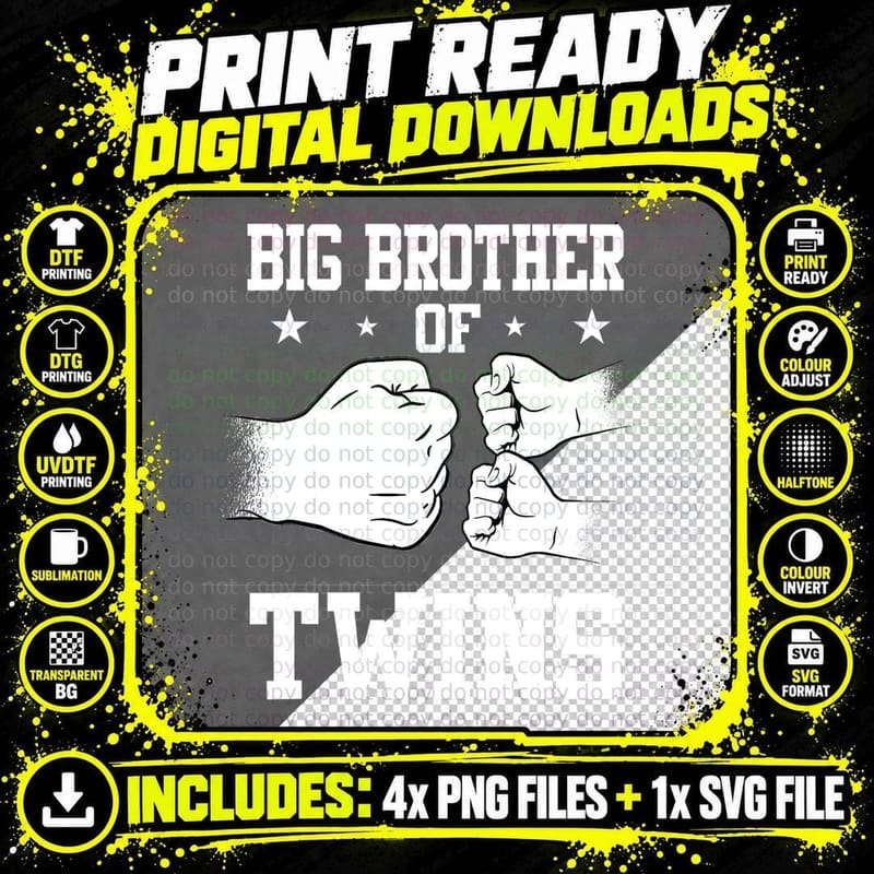 Big Brother of Twins Older Brother of Twin Announcement Png SVG Digital Bundle