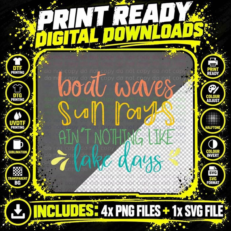 Boat Waves Sun Rays Ain't Nothing Like Lake Days Png SVG Digital Bundle