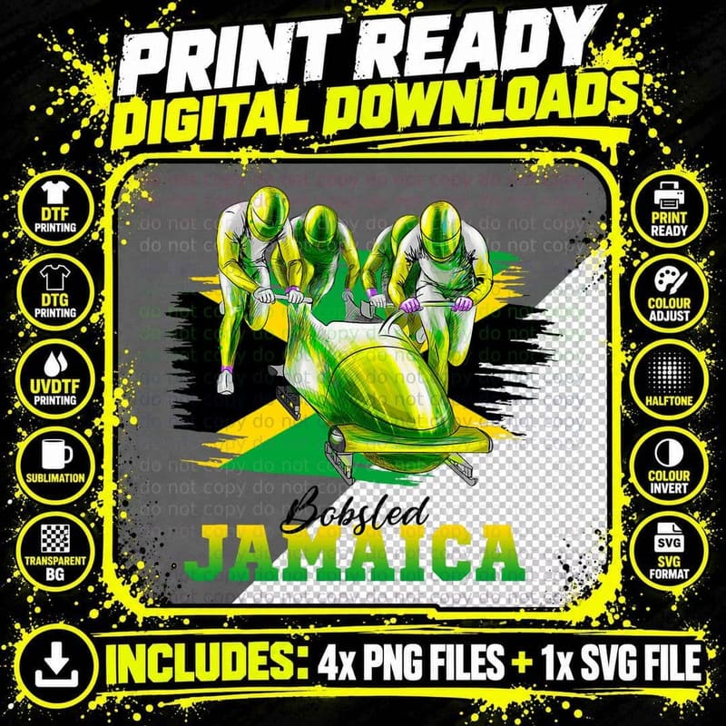 Bobsled Jamaica Team Jamaican Flag Winter Bobsled Lover Png SVG Digital Bundle