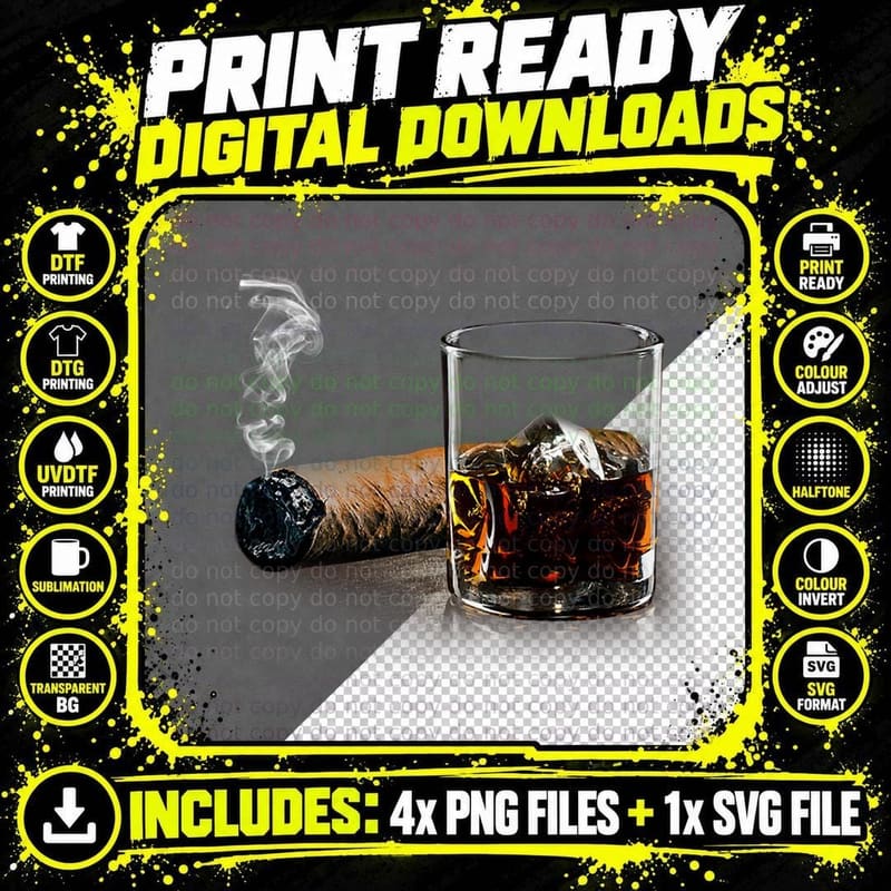 Cigar and Bourbon T-Shirt Great Gift for Cigar Lounge Png SVG Digital Bundle