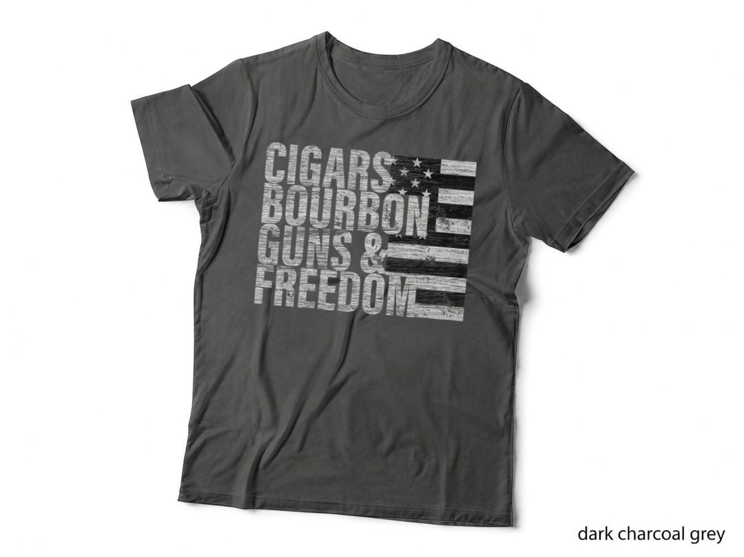 Cigars Bourbon Guns & Freedom T-Shirt Flag Tee