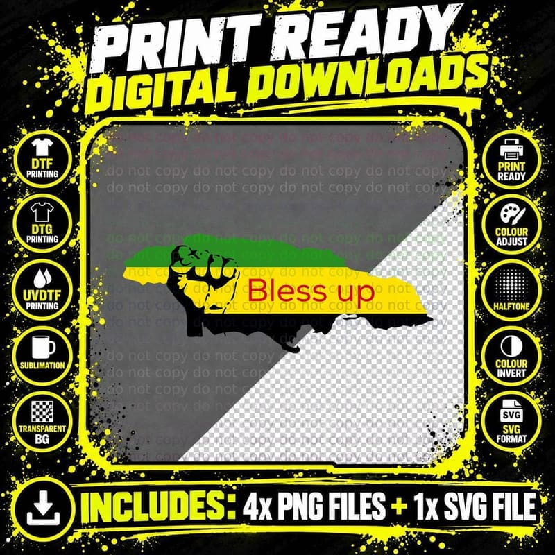 GGT Jamaican Rasta Colors Bless up Souvenir Tshirt Png SVG Digital Bundle