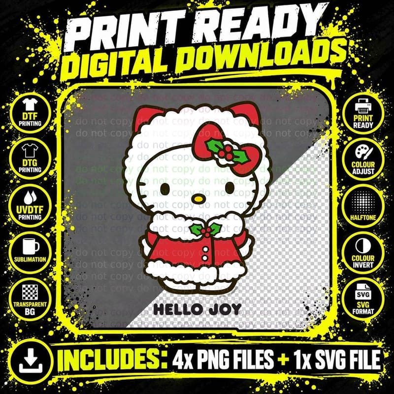 Hello Kitty Hello Joy Holiday Tee Shirt Png SVG Digital Bundle