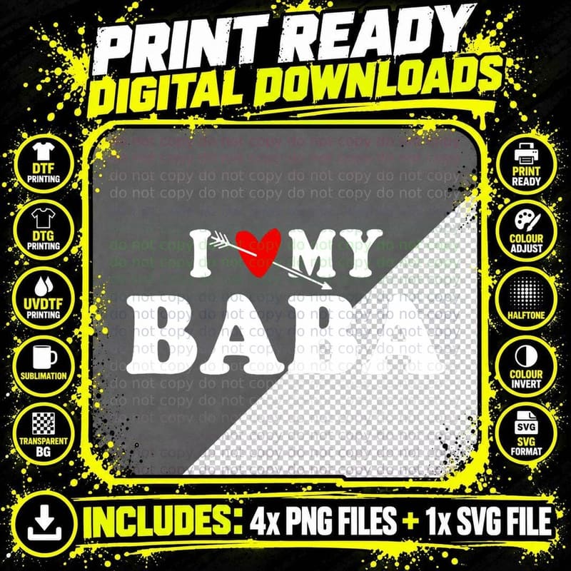 I Love My Baba with Heart Fathers Day Wear for Kids Boy Png SVG Digital Bundle