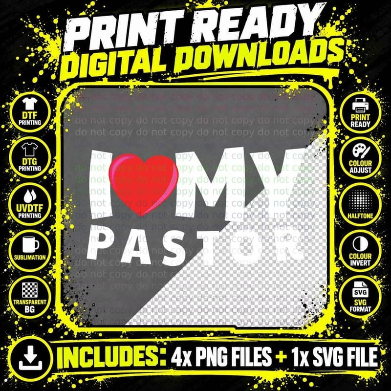 I Love My Pastor Costume for Men and Women Black T-Shirt Png SVG Digital Bundle