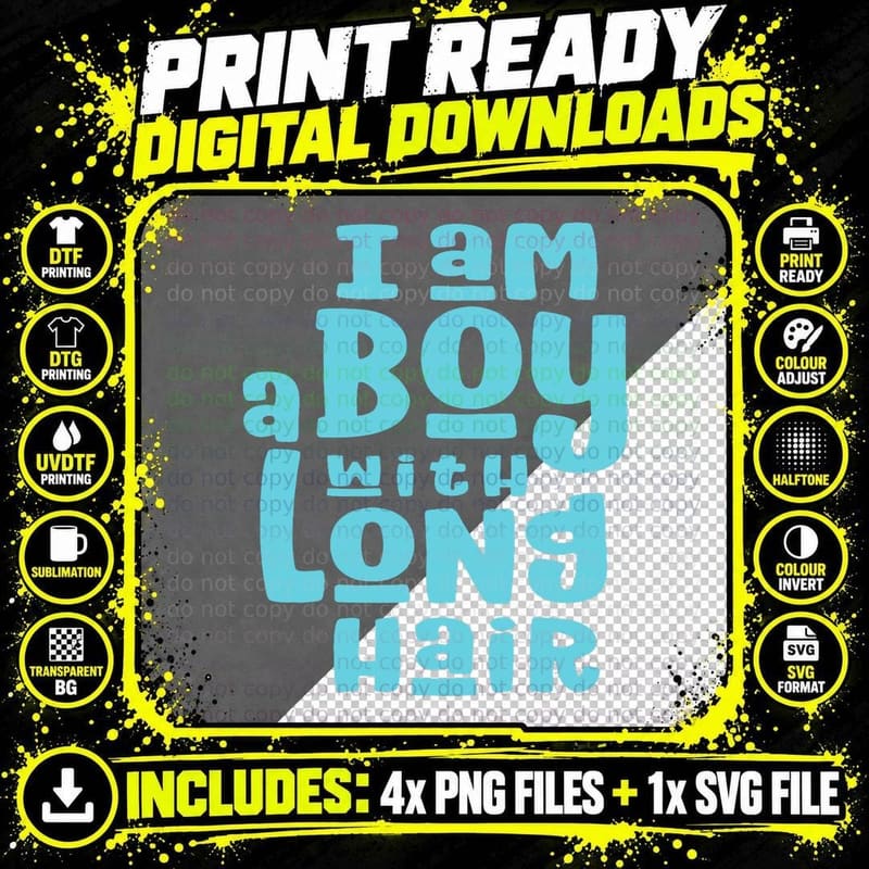 I'm a Boy with Long Hair for Men Kids Toddler T-Shirt Png SVG Digital Bundle