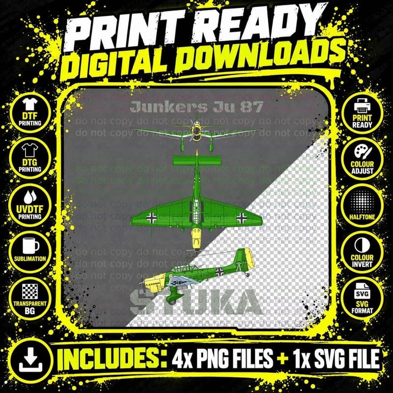 Junkers Ju 87 Stuka German WW2 Dive Bomber Plane Diagram Png SVG Digital Bundle