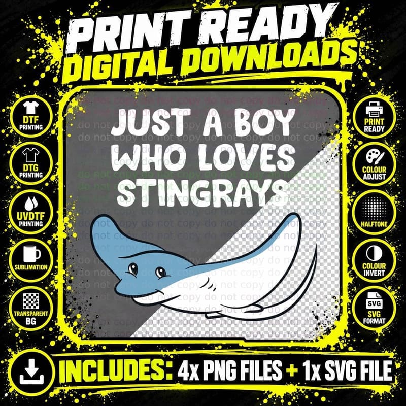 Just a Boy Who Loves Stingrays T-Shirt Png SVG Digital Bundle
