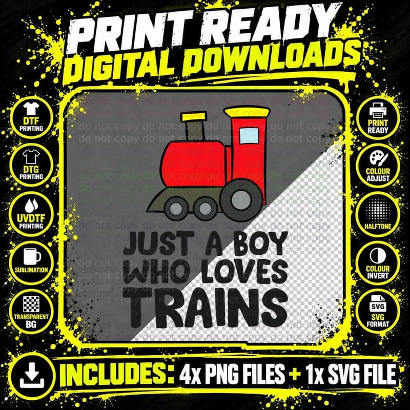 Just a Boy Who Loves Trains T-Shirt Png SVG Digital Bundle