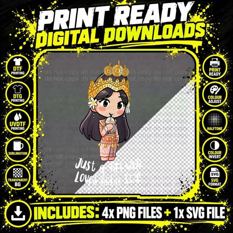 Just a Khmer Cambodian Apsara Girl Who Loves Boba Tea Png SVG Digital Bundle