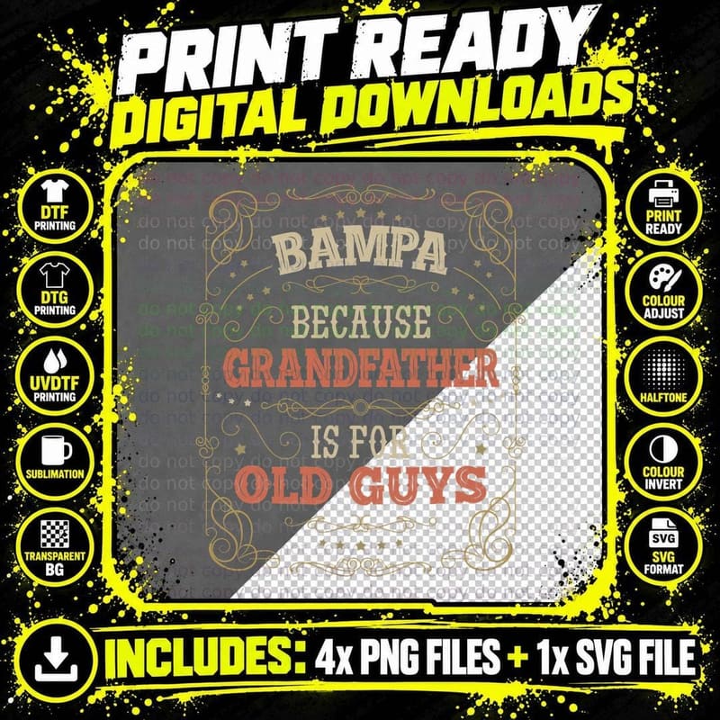 Mens Bampa Shirts Grandfather Is for Old Guys Fathers Png SVG Digital Bundle
