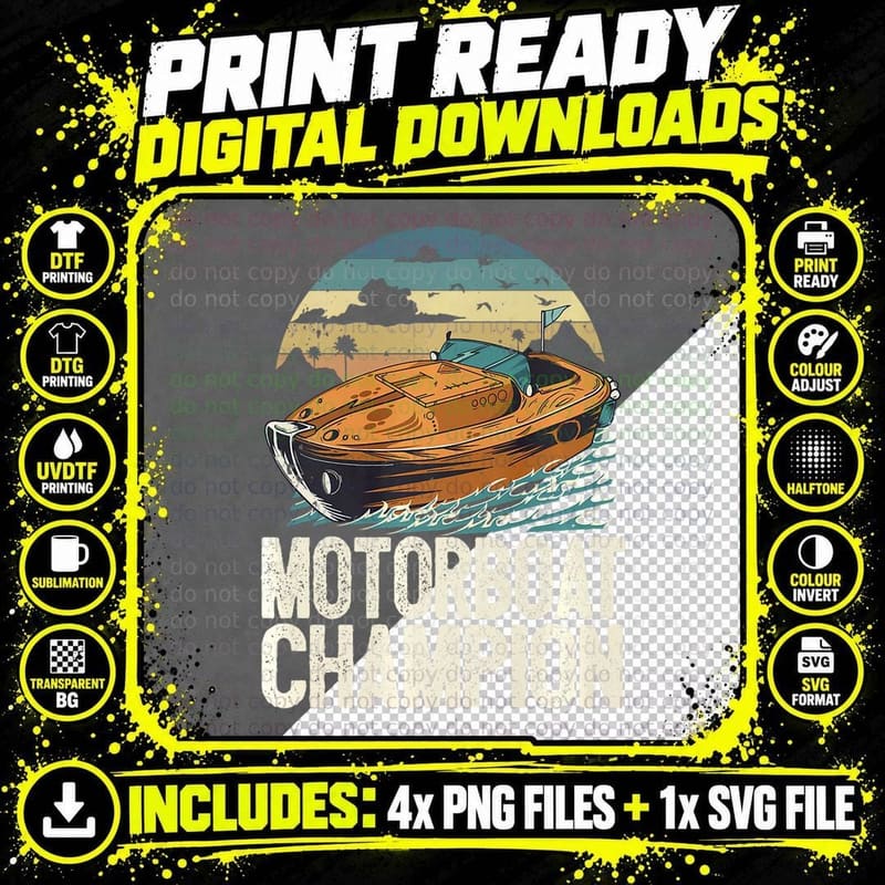Motorboat Champion Lake Life Boat Parade Champ Png SVG Digital Bundle