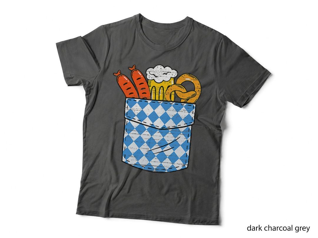 Oktoberfest Pocket Bavarian Flag German Beers Pretzel Wurst T-Shirt