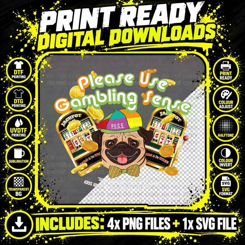 P.u.g.s. the Canine Counselor Slot Machine Pug T-Shirt Png SVG Digital Bundle