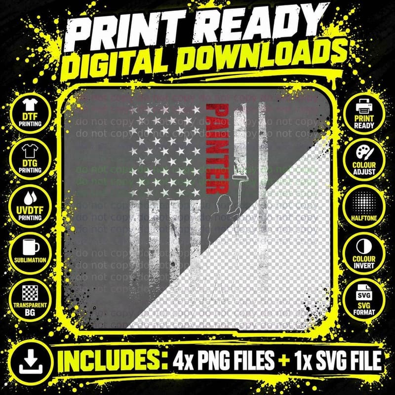 Painter Apparel Fathers Day American Painter House Png SVG Digital Bundle