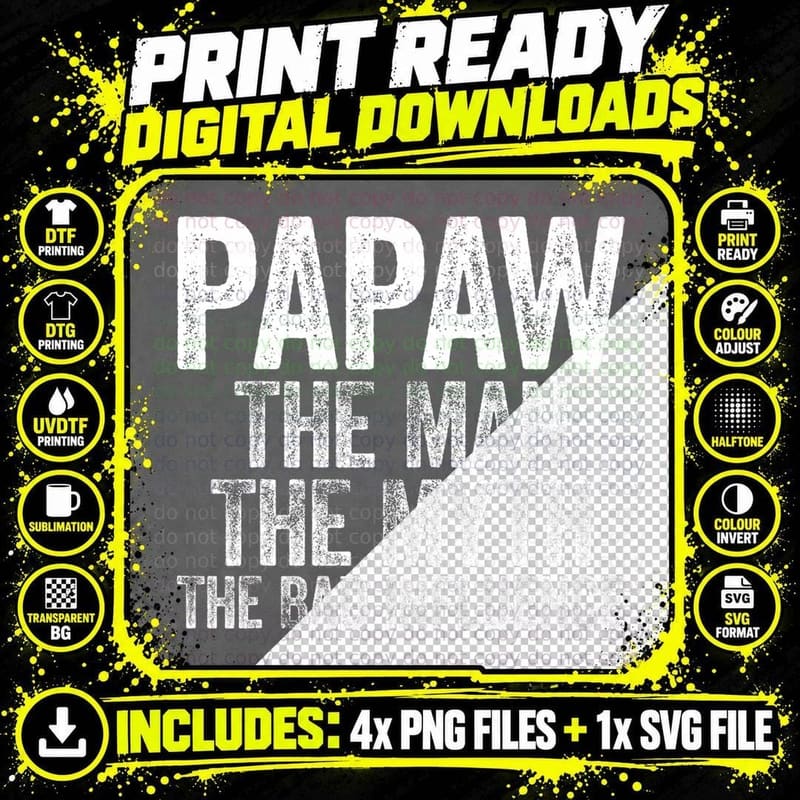 Papaw the Man the Myth the Bad Influence T-Shirt Fathers Png SVG Digital Bundle