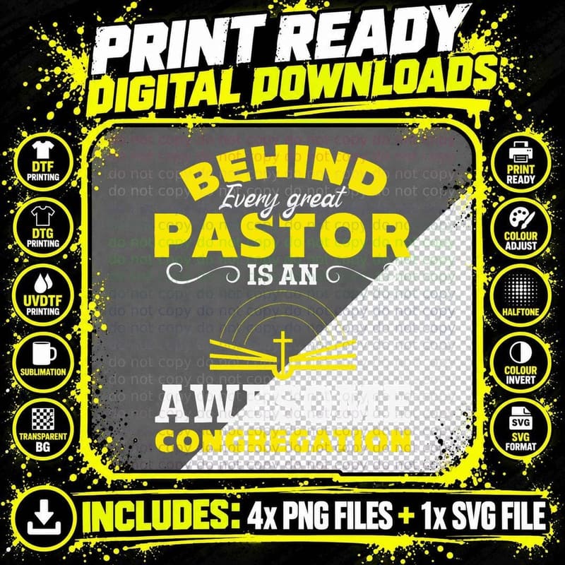 Pastors Behind Every Great Pastor Is an Awesome Png SVG Digital Bundle