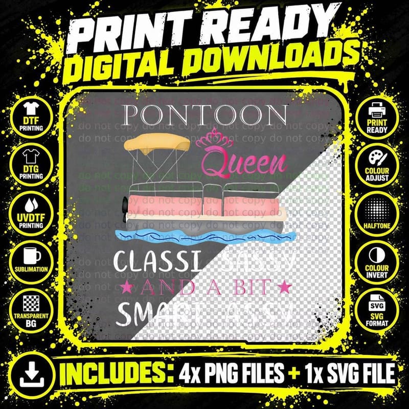 Pontoon Queen Woman Girls Gift - Pontoon Boat Gift Png SVG Digital Bundle
