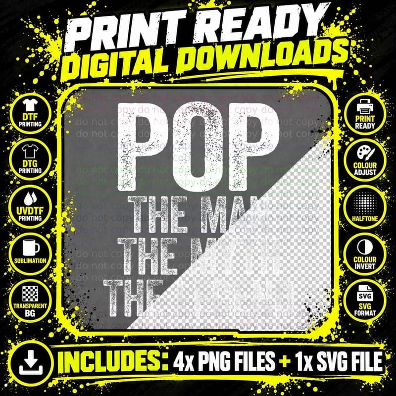 Pop the Man the Myth the Legend T-Shirt Fathers Day Png SVG Digital Bundle